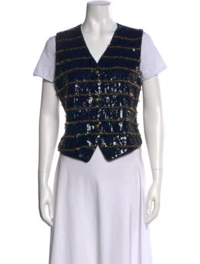 Pre-owned Fortela Patterned V-neck Top W/ Tags In Black