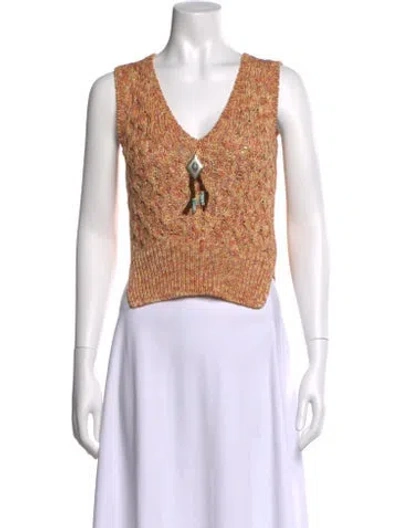 Pre-owned Fortela Patterned V-neck Top W/ Tags In Brown