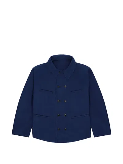 Fortela Perno Double-breasted Slub Cotton Jacket In Blue