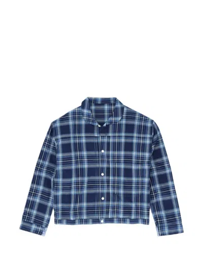 Fortela Peter Checkered Cotton Shirt Jacket In Blue