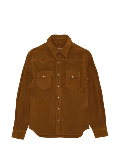 Fortela Ranch Texan Suede Leather Shirt In Brown