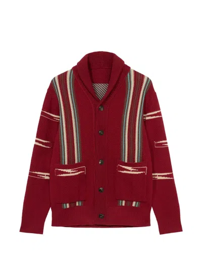 Fortela Henryc Navajo Cotton Cardigan In Red