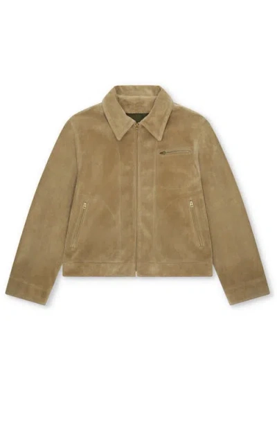 Fortela Rhode Zip Suede Leather Jacket In Neutral