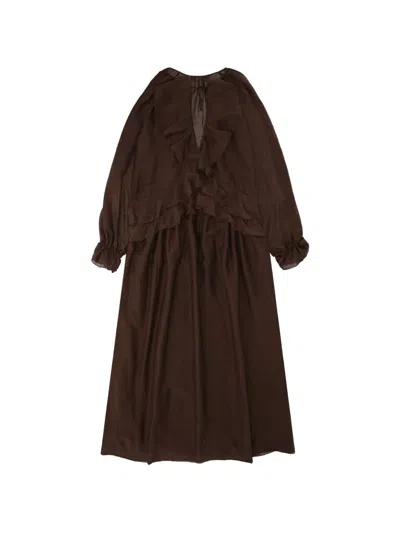 Fortela Ruffled Midi Dress In Brown