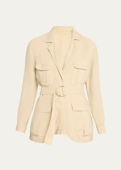 Fortela Safari Belted Linen Jacket In Stone