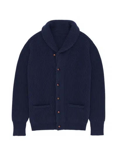 Fortela Shawl-collar Filet-pocket Knitwear In Blue