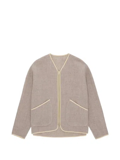 Fortela Sherpa Contrast-trim Zip-up Jacket In Neutral