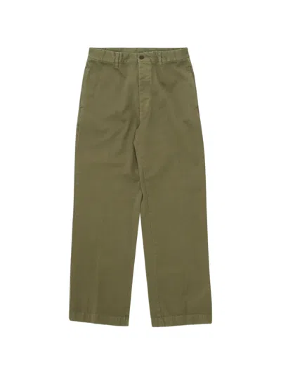 Fortela Silver Herringbone Cotton Straight-leg Trousers In Green