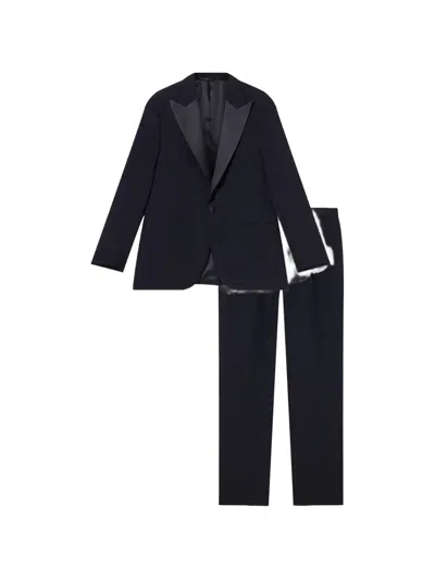 Fortela Single-breasted Satin-trim Suit In Blue