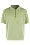 Fortela Polo Collar Zip-up Sweatshirt With Patch Pocket In Sage