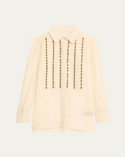 Fortela Stripe Sequined Blouse In Off White
