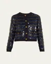 Fortela Stripe Sequined Jacket With Embroidered Rings In Blue