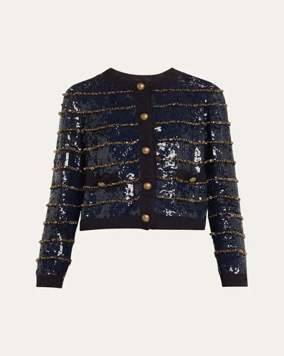 Fortela Stripe Sequined Jacket With Embroidered Rings In Blue