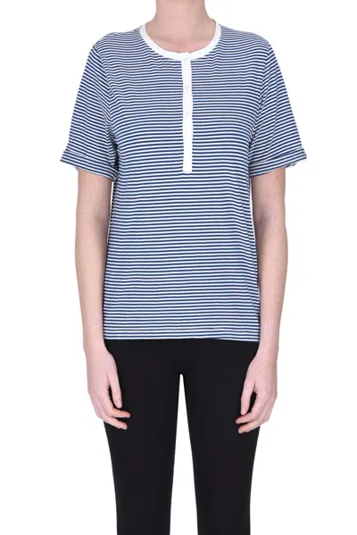 Fortela Striped Cotton Serafino T-shirt, In Blue