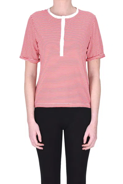 Fortela Striped Cotton Serafino T-shirt In Red