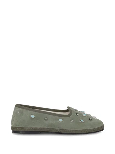 Fortela Studded Suede Ballet Flats In Green