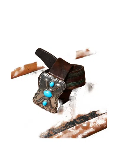 Fortela Tabatha Turquoise-stone Leather Belt In Brown