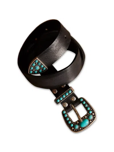 Fortela Thelma Turquoise-detail Belt In Black