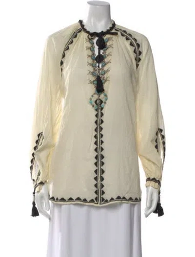 Pre-owned Fortela Tie Neck Long Sleeve Blouse In Neutral