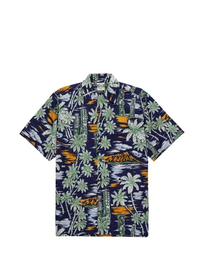 Fortela Tikisunset Coconut-button Tropical-print Shirt In Blue