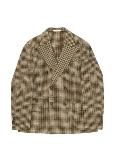 Fortela Travel Classic Double-breasted Tweed Jacket In Brown