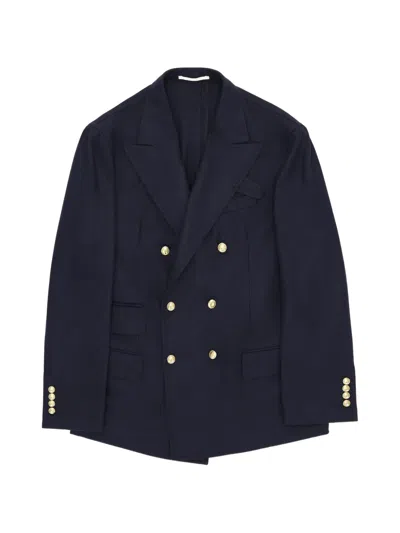 Fortela Classic Double-breasted Merino Wool Jacket In Blue