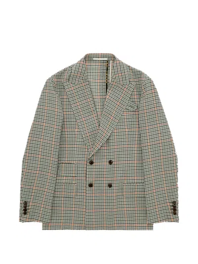 Fortela Travel Double-breasted Plaid Blazer In Gray