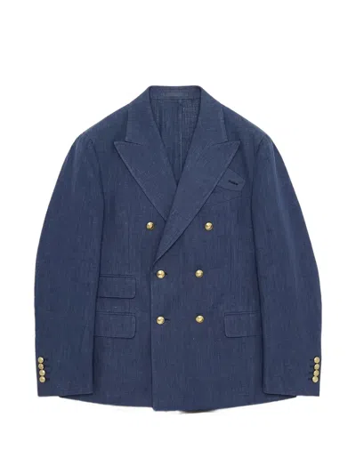Fortela Travel Double-breasted Peak-lapel Blazer In Blue