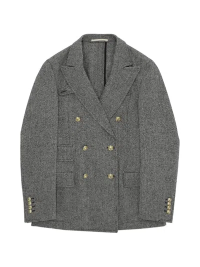 Fortela Travel Herringbone Double-breasted Blazer In Gray
