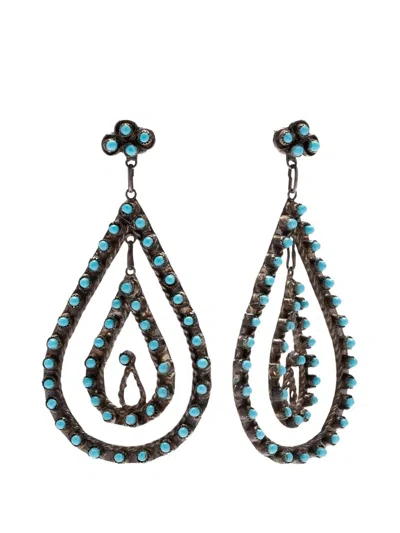 Fortela Turquoise Drop Earrings In Black