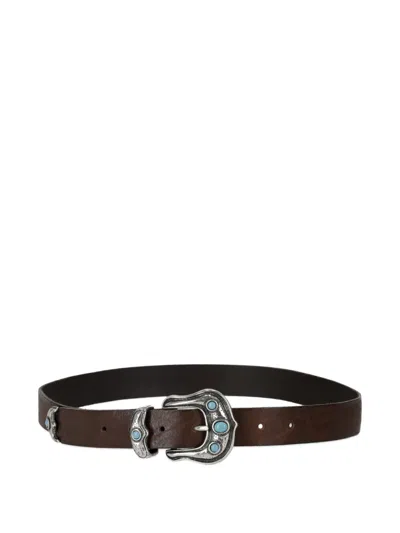 Fortela Turquoise Embellishment Calfskin Belt In Burgundy