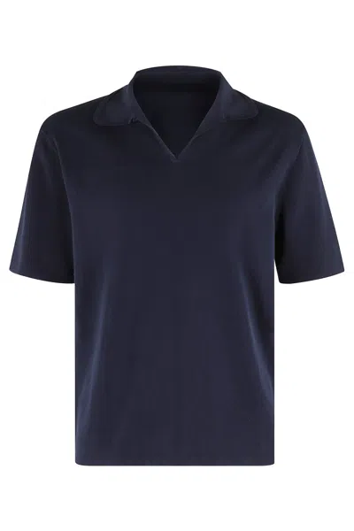 Fortela V-neck Cotton Polo Shirt With Ribbed Detailing In Black