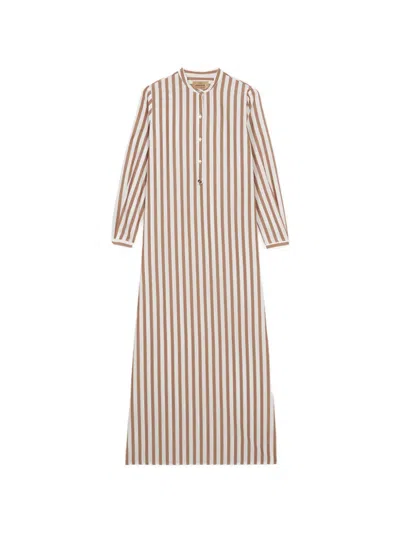 Fortela Valery Striped Mandarin-collar Maxi Dress In Brown