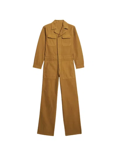 Fortela Vania Flap-pocket Long-sleeve Jumpsuit In Brown