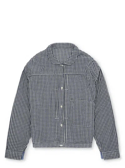 Fortela Vichy Patterned Overshirt In Navy Cotton In Blue