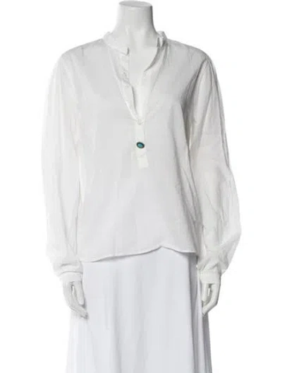 Pre-owned Fortela V-neck Long Sleeve Blouse In White