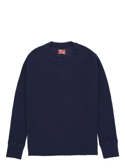 Fortela Waffle Jersey Crew Neck Sweater In Blue