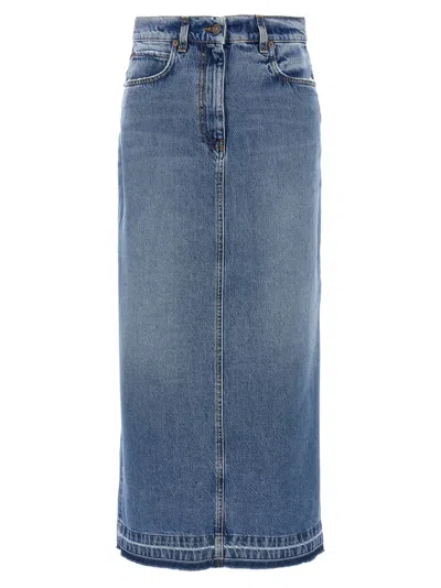 Fortela Long Back Slit Denim Skirt In Classic Wash