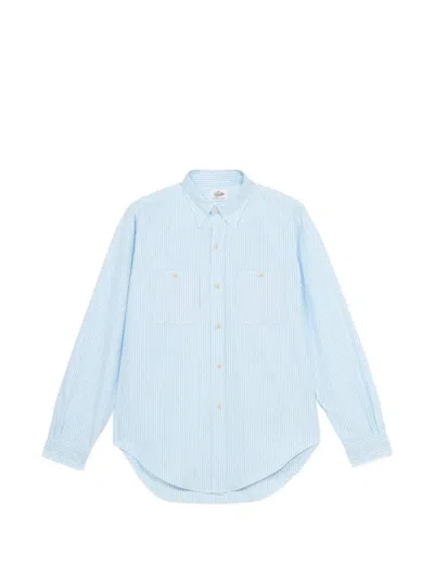 Fortela Woven Striped Patch Pocket Shirt In Blue