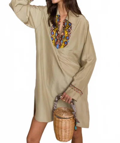 Fortela Woven Embroidered Midi Dress In Khaki In Green