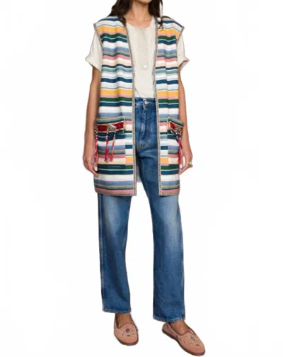 Fortela Woven Long Vest With Conchos In Mix In Multi