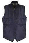 Fortela Quilted Woven Vest With High Collar In Blu Blue