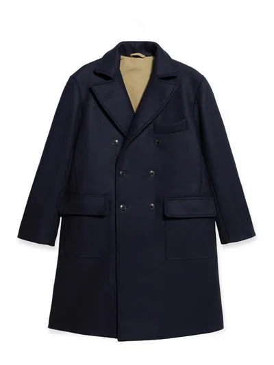 Fortela Woven Wool Blend Double Breasted Coat In Blue