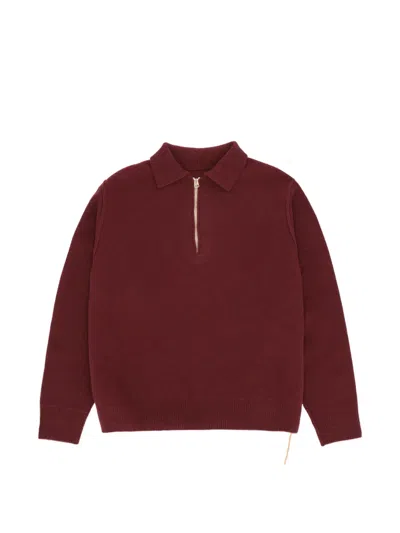 Fortela Yale Wool Sweater With Collar And Zip In Burgundy