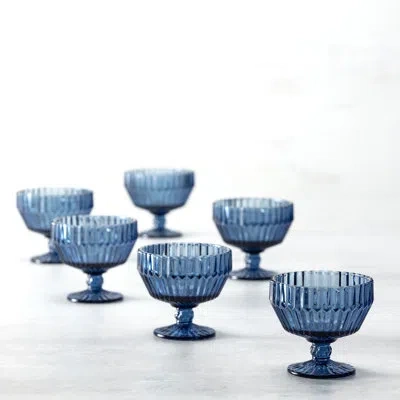 Fortessa Archie Glass, 10 Ounce Footed Dessert Bowl (set Of 6), Pink In Cornflower Blue
