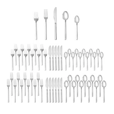 Fortessa Arezzo  18/10 Stainless Steel, 60 Piece Flatware Set (service For 12), Silver