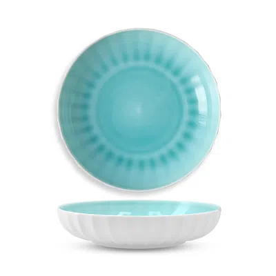 Fortessa Blyss Bone China Turquoise Low Dinner Bowl, Set Of 4 In Blue