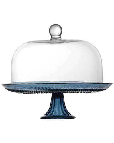 Fortessa Jupiter Glass 13in Blue Cake Stand & Dome Set