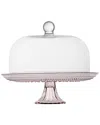 Fortessa Jupiter Glass 13in Pink Cake Stand & Dome Set In Pink