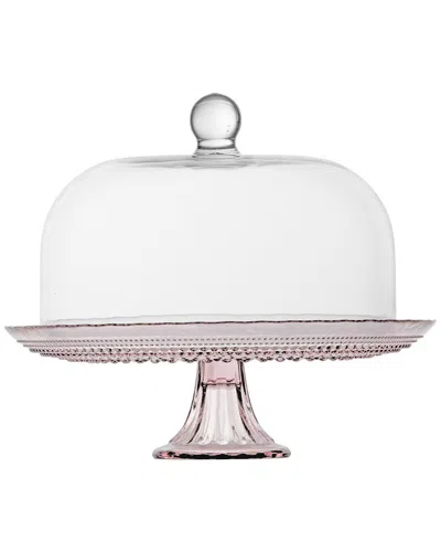 Fortessa Jupiter Glass 13in Pink Cake Stand & Dome Set